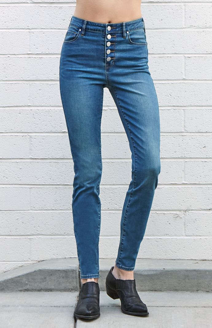 high rise jeans with buttons
