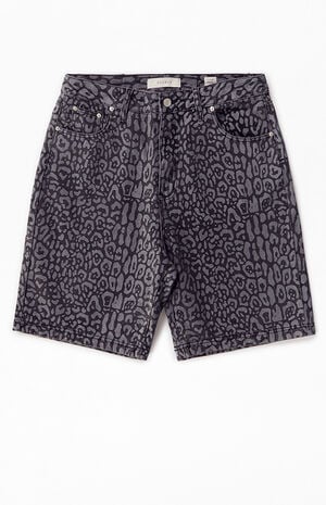 Dark Leopard Denim Baggy Shorts