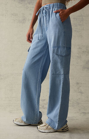 Medium Blue Elastic Waist Cargo Jeans image number 4