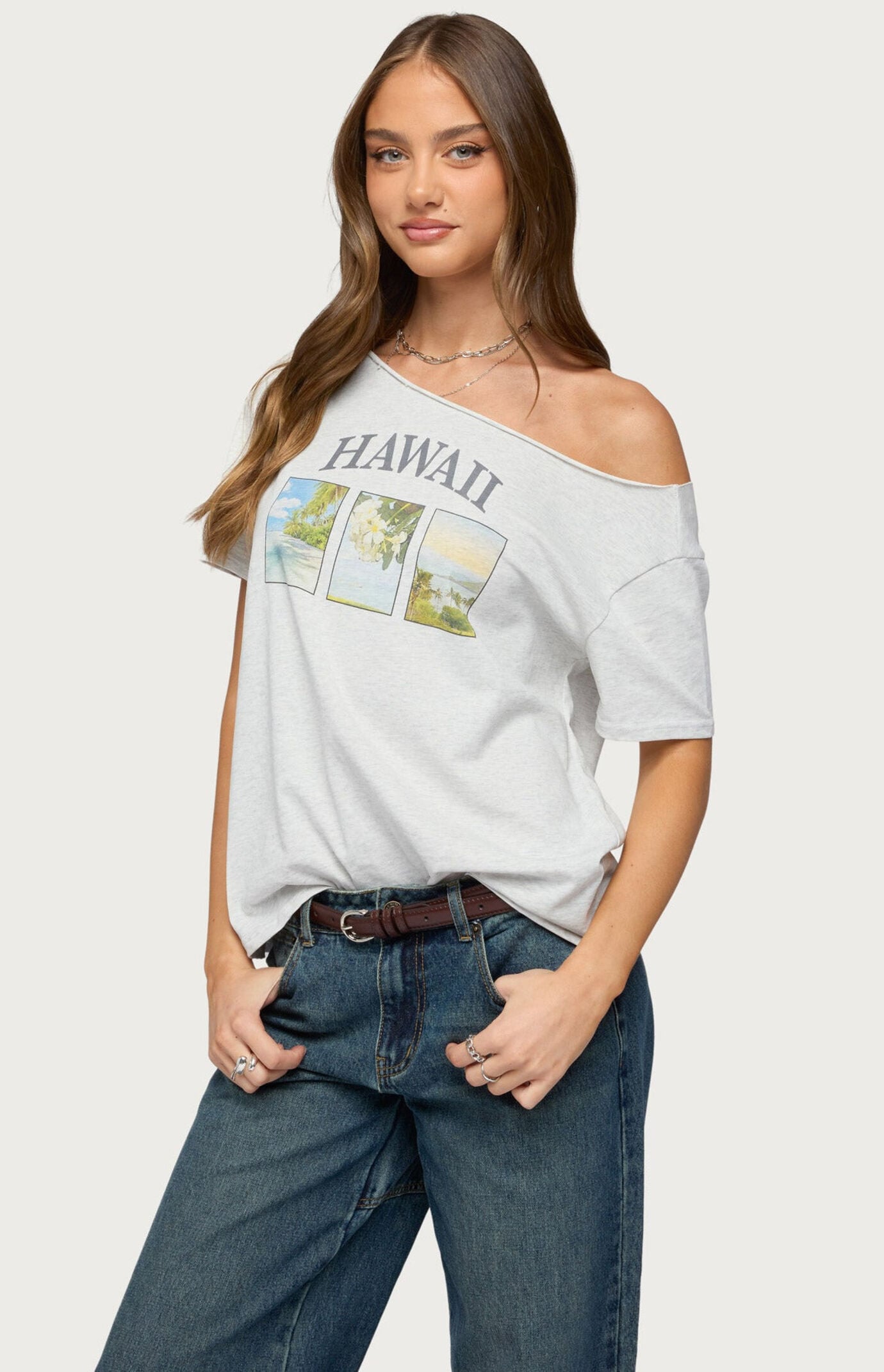 Edikted Hawaiian Babe Off The Shoulder T-Shirt