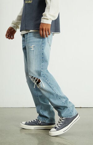 Eco Medium Indigo Ripped Straight Jeans image number 3