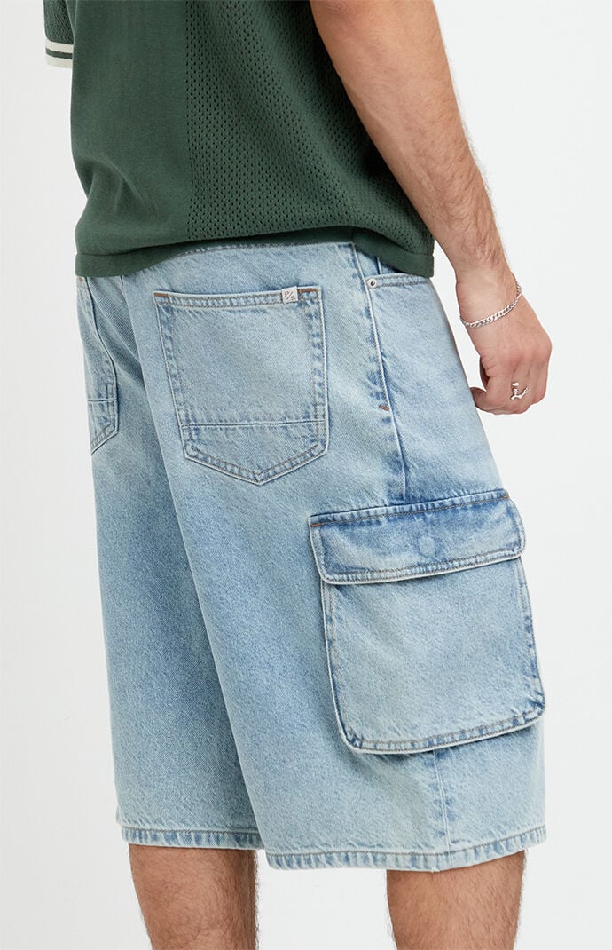 Pacsun Austin Extreme Baggy Jean Shorts Cargo Light Blue