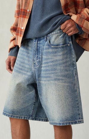 Medium Blue Tint Baggy Denim Shorts image number 6