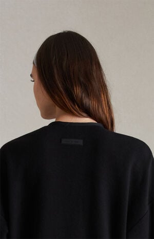 Women's Jet Black Reverse Fleece Crew Neck Sweatshirt image number 4