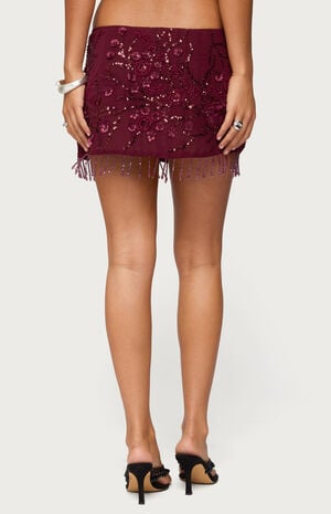 Chiffon Sequin Bead Fringed Mini Skort image number 3