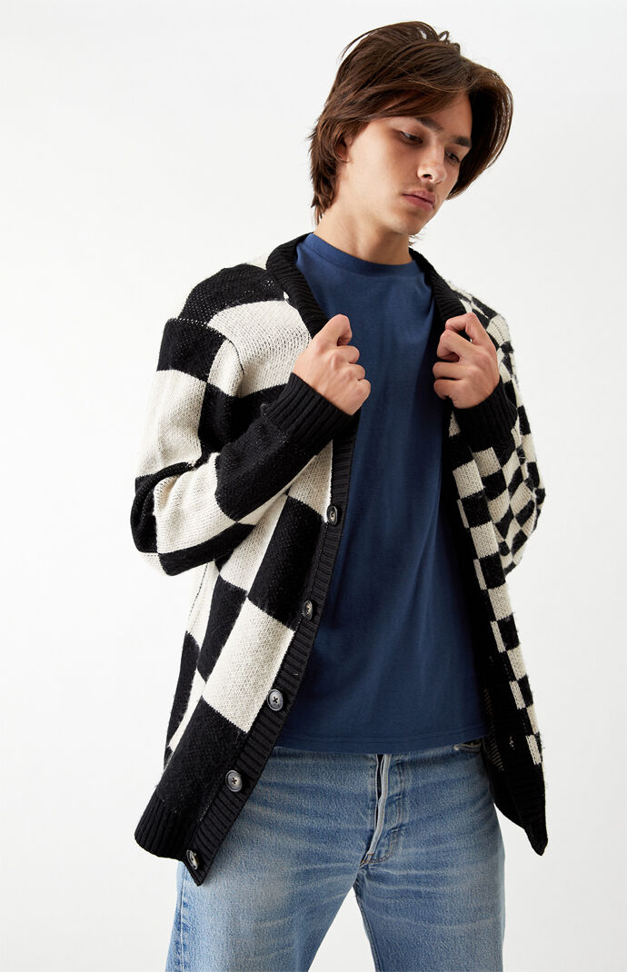 Oversized Mixed Checker Knit Cardigan