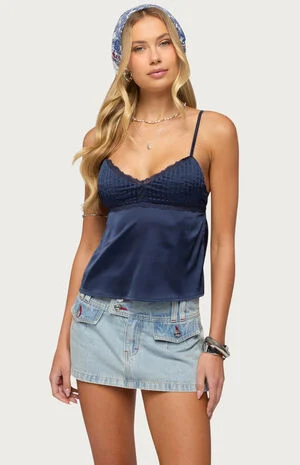 Blanca Satin Effect Lace Trim Tank Top image number 1