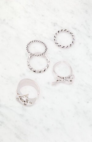 5 Pack Silver Star Rings image number 1