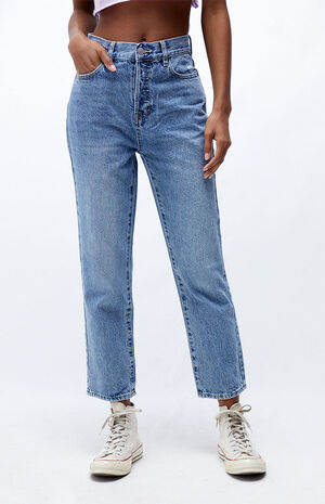 Eco Medium Blue High Waisted Straight Leg Jeans image number 1