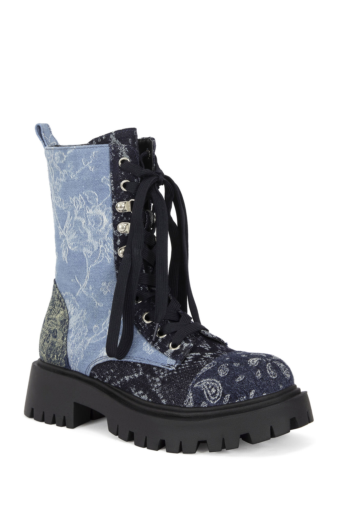 AZALEA WANG Women's Providence Denim Bandana Combat Boots