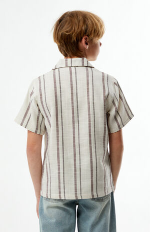 Brown Striped Textured Camp Shirt image number 4