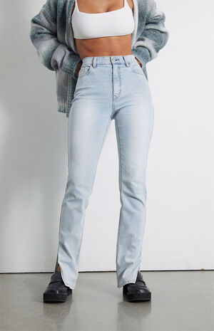 Light Blue High Waisted Slim Flare Jeans image number 3