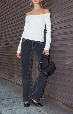 White Larissa Long Sleeve Off-The-Shoulder Top image number 4