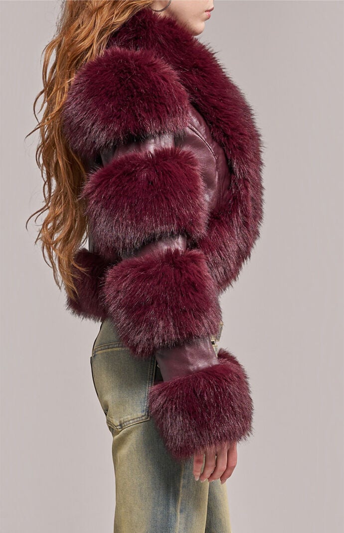AZALEA WANG Loverboy Ox Faux Fur Cropped Jacket