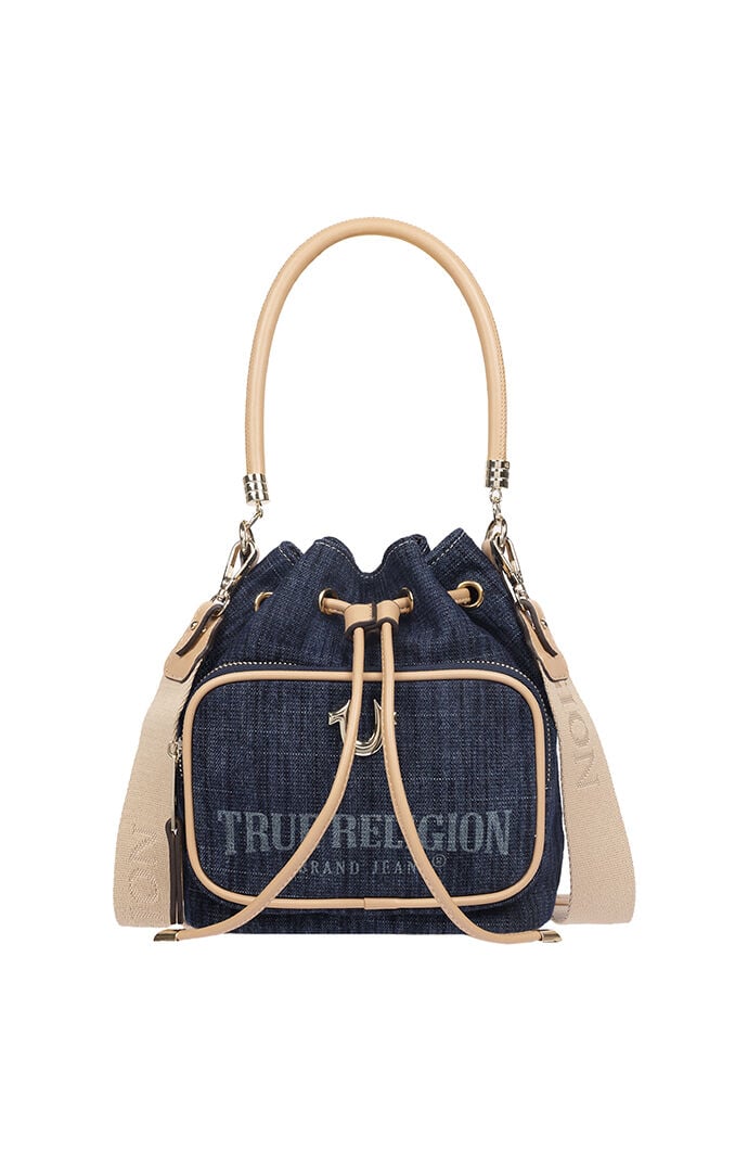 True Religion Bryce Denim and Faux Leather Bucket Bag