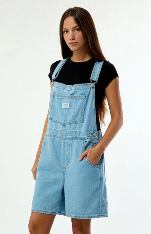 I Will Light Blue Vintage Short Overalls image number 1