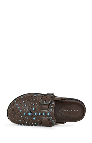 Women's Brown Flair Faux Leather Turquoise Mules image number 5