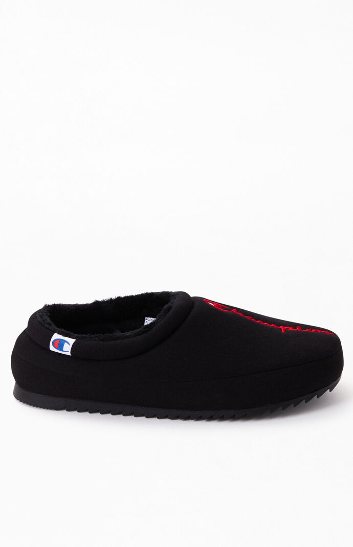 Black & Red Shuffle Script Slippers