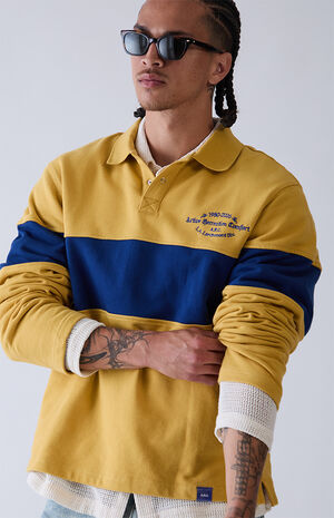 Yellow Long Sleeve Rugby Polo Shirt image number 6
