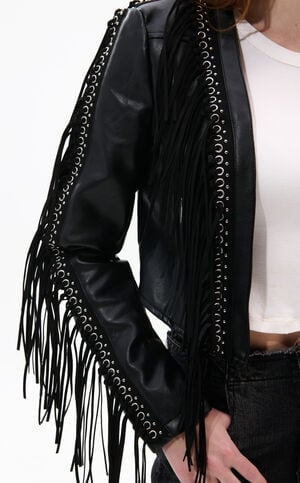 Olivier Black Faux Leather Fringe Western Jacket image number 4