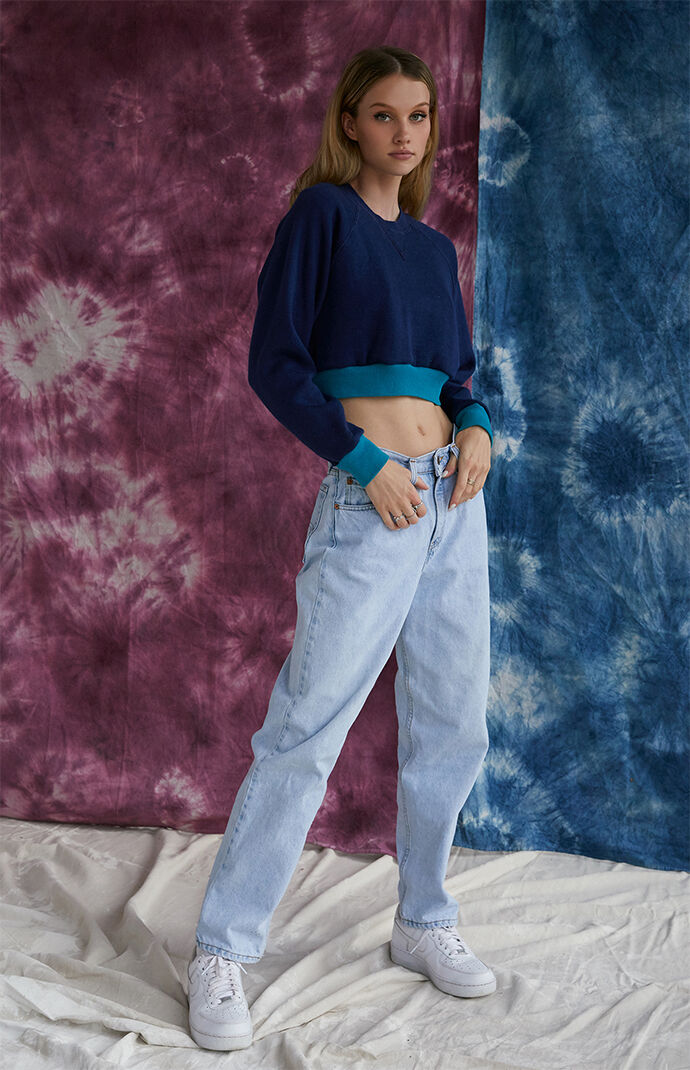 Navy cropped sweatshirt clearance