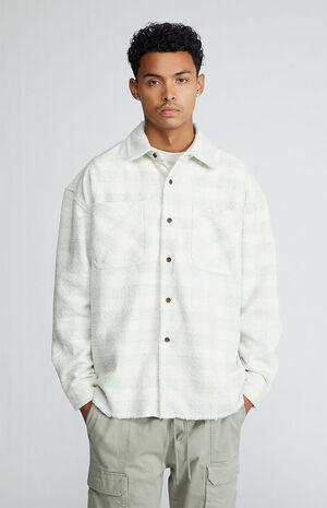 Gray Wooly Plaid Textured Shacket image number 1