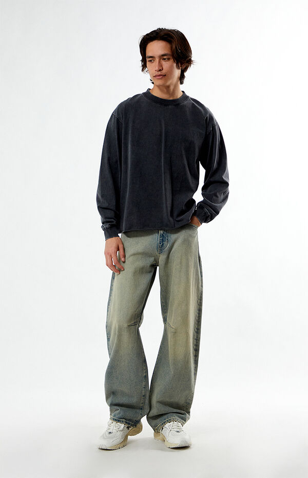 Pacsun Washed Black Premium Cropped Long Sleeve T-Shirt