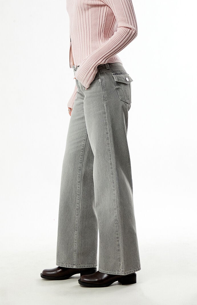 Pacsun Zoe Low Rise Girlfriend Jeans Button Pocket Gray