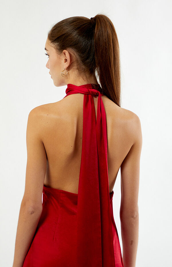 white christmas dresses Red Halter Deep-V Lace Formal Dress With Boning main image 1