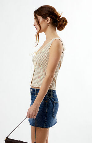 Plaid Button Up Lace Trim Top image number 4