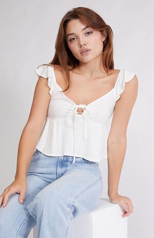 Keyhole Linen Babydoll Top image number 1