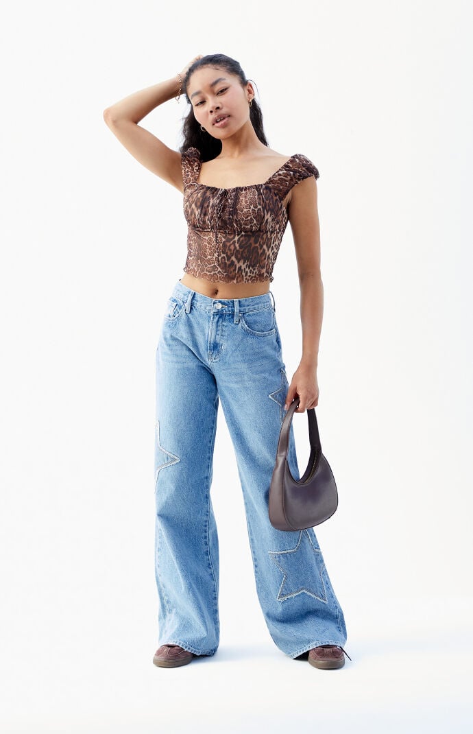 Pacsun Lena Medium Indigo Star Low Rise Super Baggy Jeans