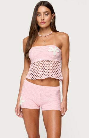 Tahna Flower Strapless Crochet Top image number 1