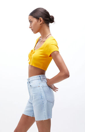 Eco Light Blue Denim Dad Shorts image number 3