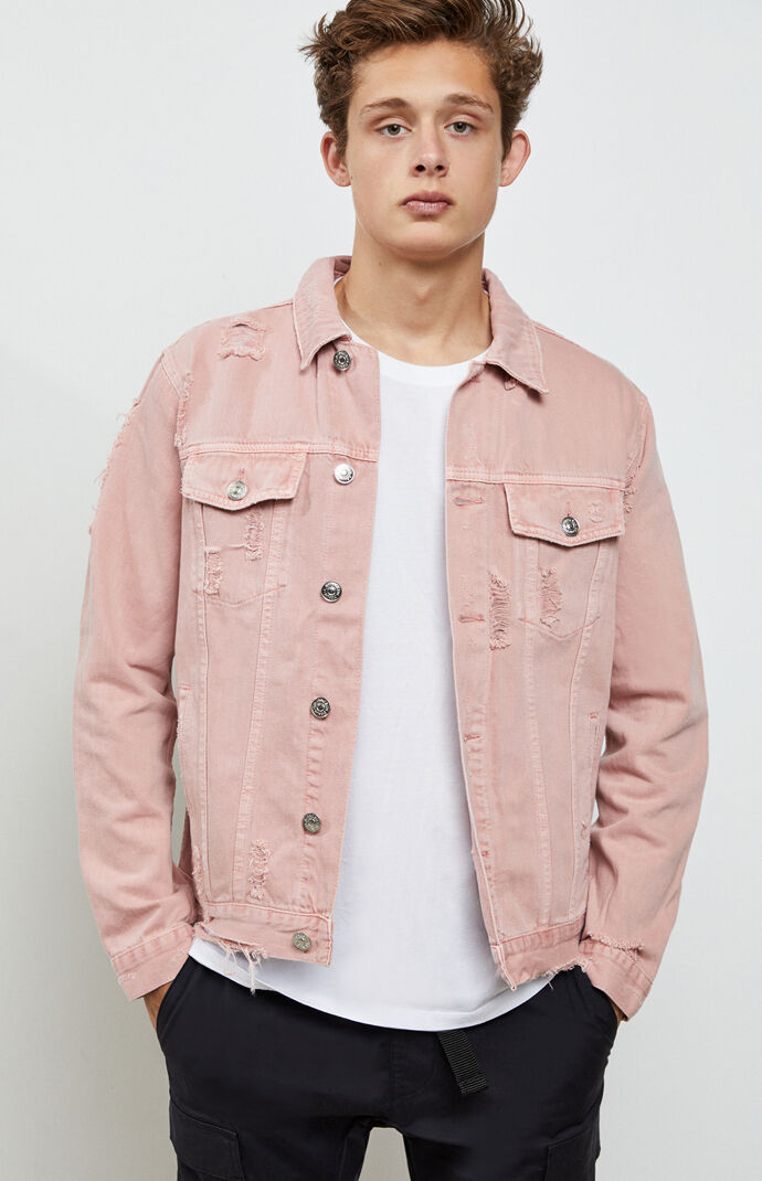 pink trucker jacket men online -