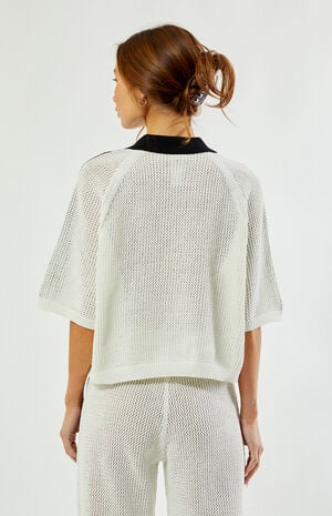 Off White Crochet Polo Sweater image number 3