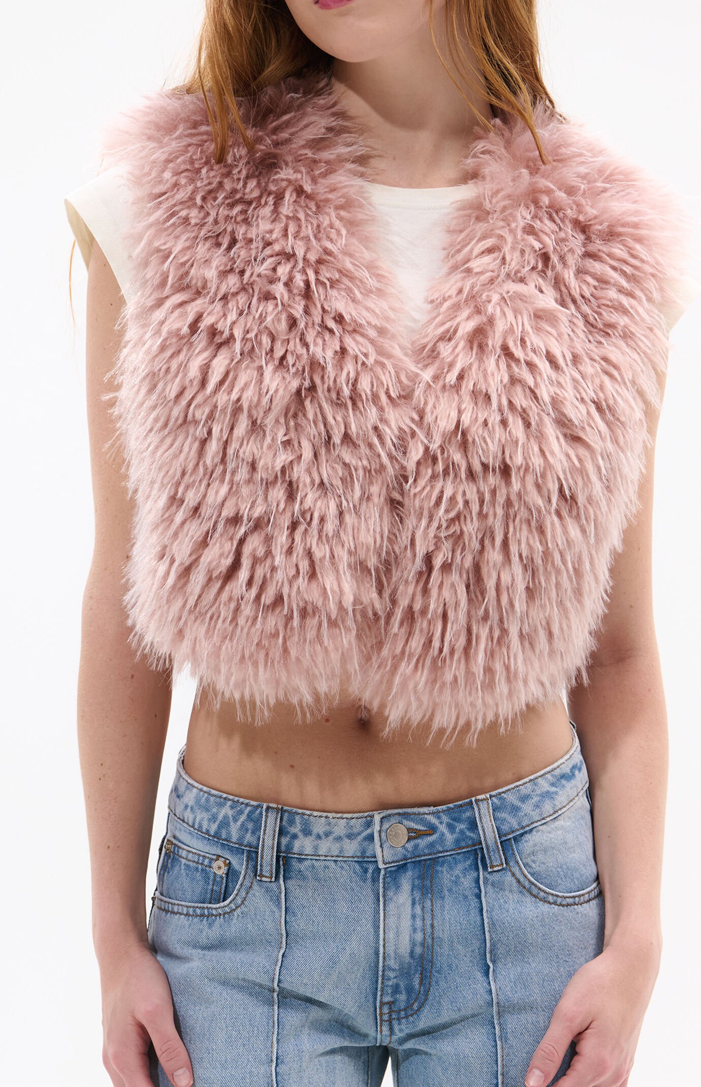 AZALEA WANG Camille Pink Faux Fur Cropped Vest