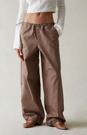 Brown Low Rise Parachute Pants image number 1