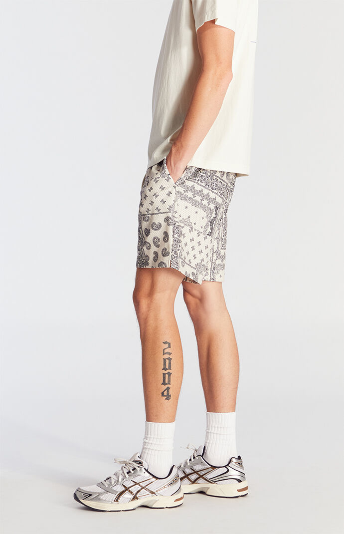 Pacsun Cream Aaron Paisley Mesh Volley Shorts