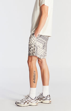 Cream Aaron Paisley Mesh Volley Shorts image number 3