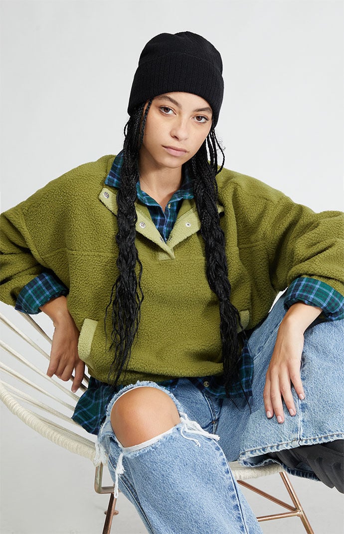 Pacsun Olive Half Snap Mock Neck Cropped Sweatshirt | PacSun