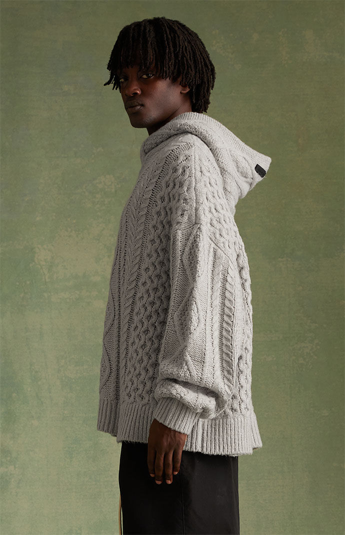 Fear of God Essentials Silver Cloud Cable Knit Hoodie | PacSun