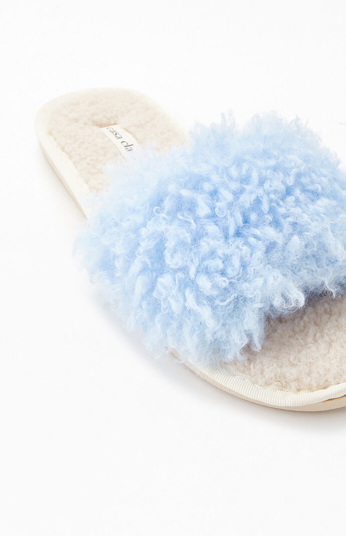 Blue Fuzzy Slide Slippers