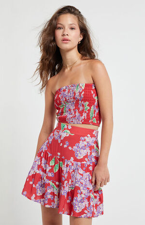 Isle Floral Strapless Smocked Crop Trop image number 1