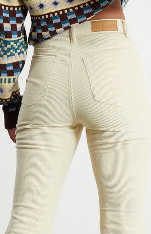 Cream Corduroy High Waisted Flare Jeans image number 5