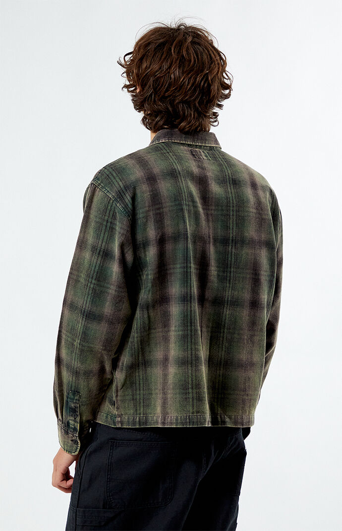Pacsun Black & Green Washed Cropped Flannel Shirt