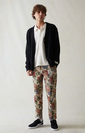 Canvas Floral Printed Slim Trousers image number 2