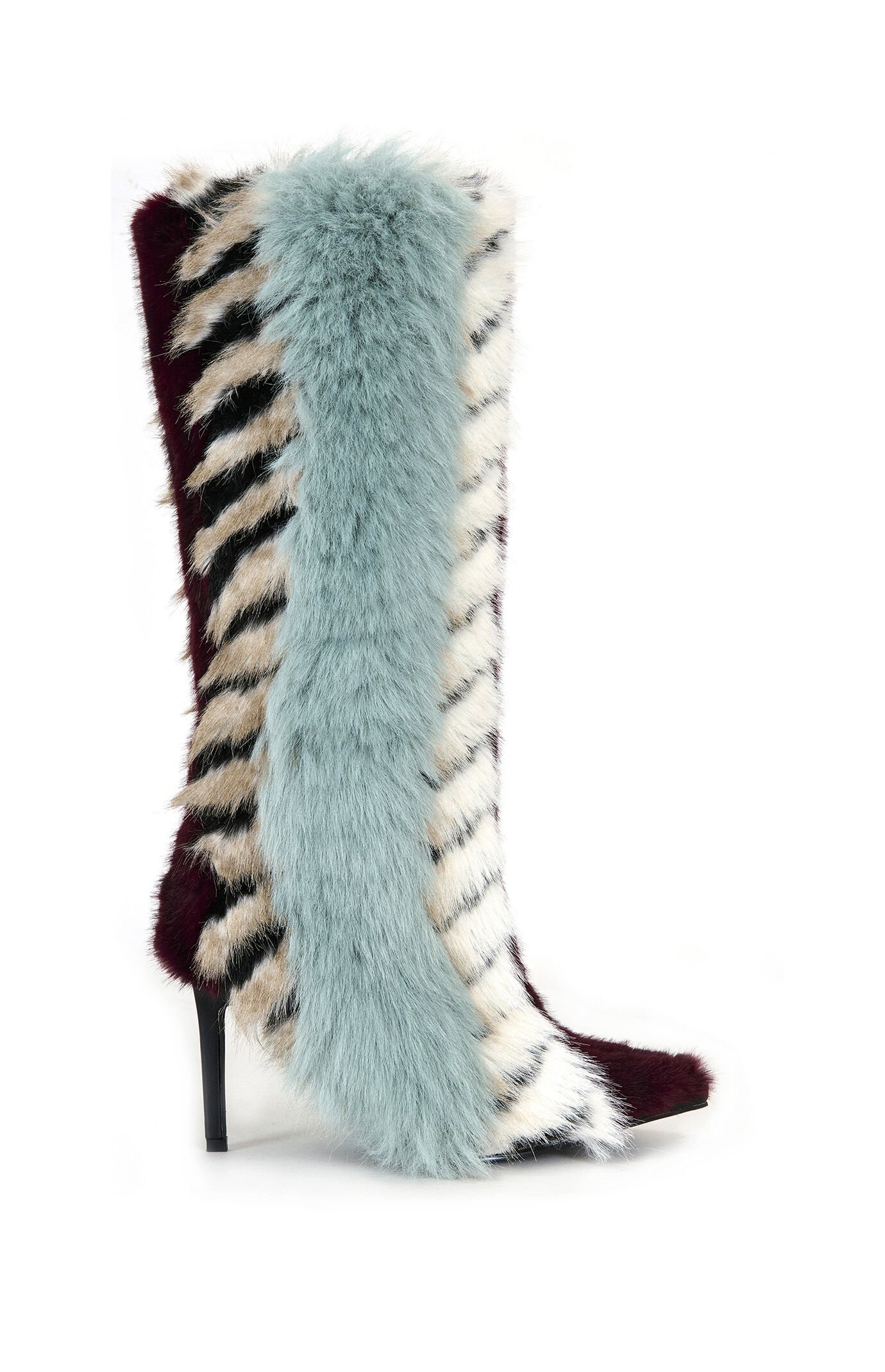 AZALEA WANG Upsella Blue Faux Fur Stiletto Boots