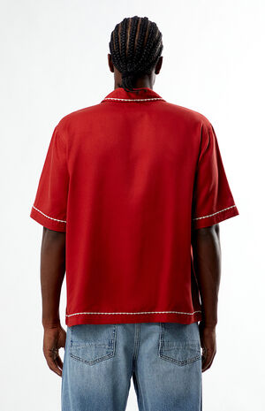 Red Western Embroidered Oversized Resort Camp Shirt image number 4