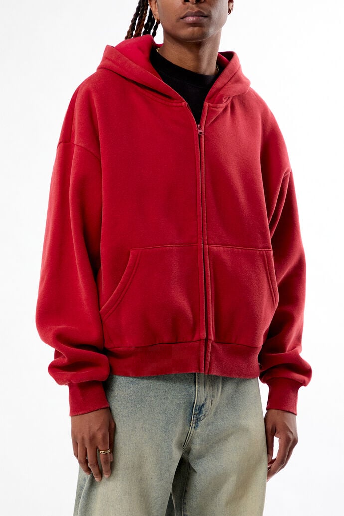 Pacsun Red Washed Full Zip Cropped Hoodie | Pacsun